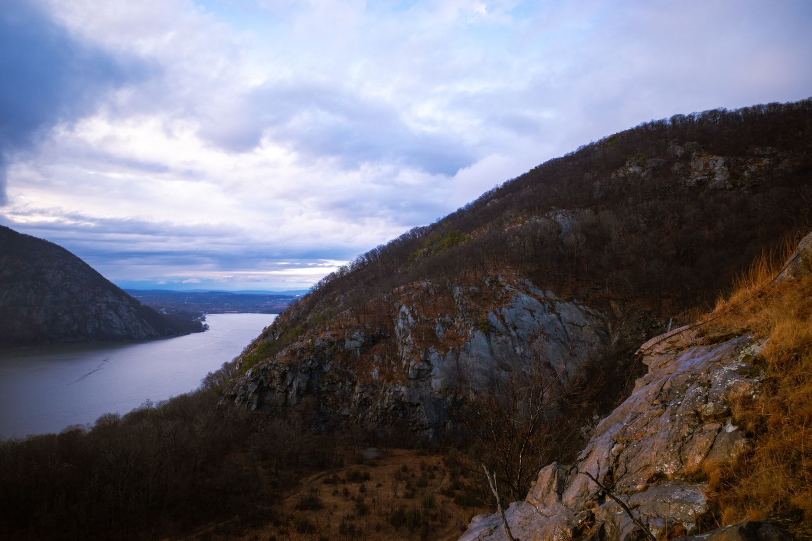 Steep wooded hills above the Hudson River near Cold Spring, New York