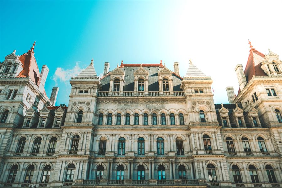 The ornate facade of the New York State Capitol in Albany